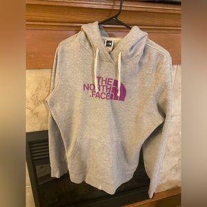 The North Face women’s hooded sweatshirt gray & purple size large